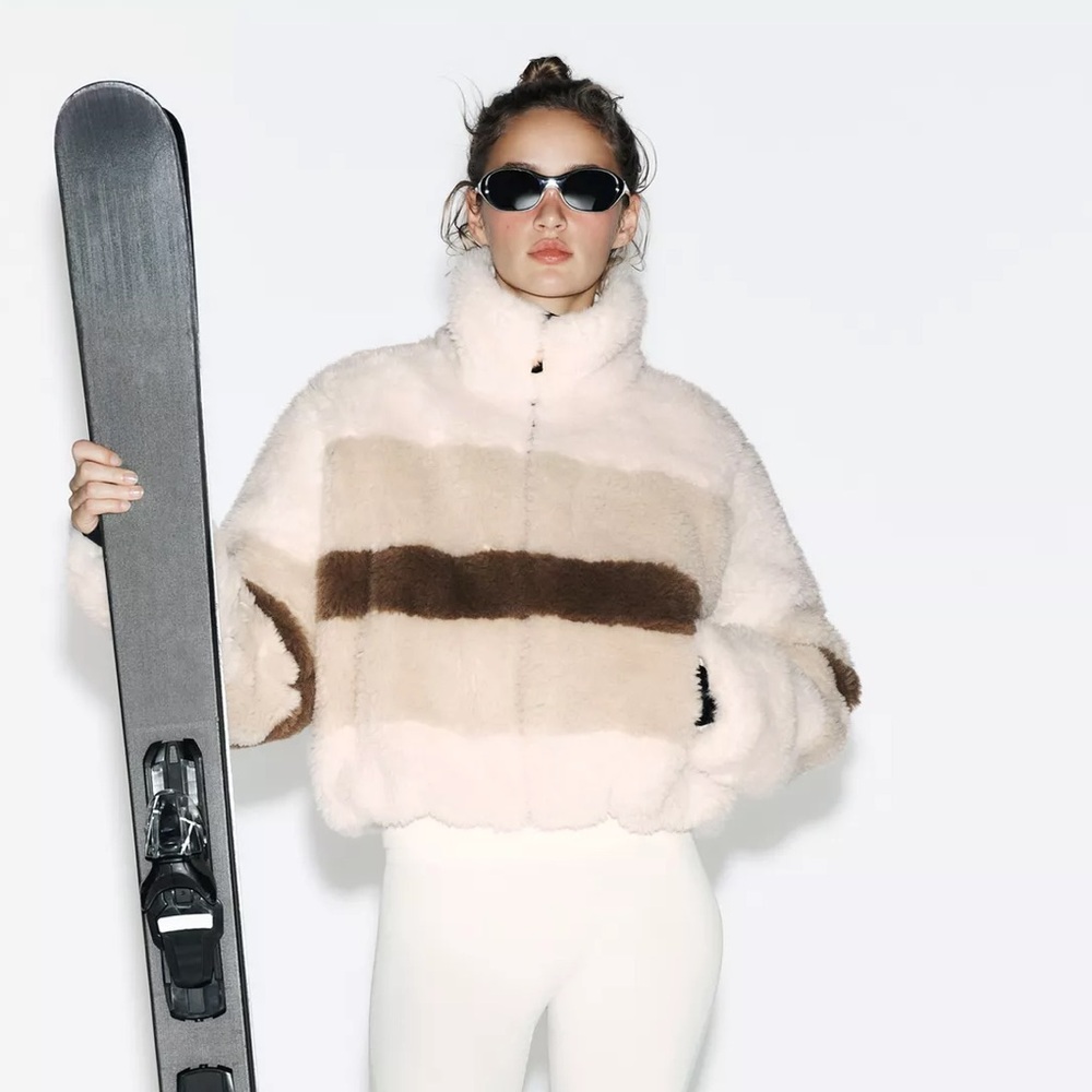 Zara Cream and Brown Ski Jacket